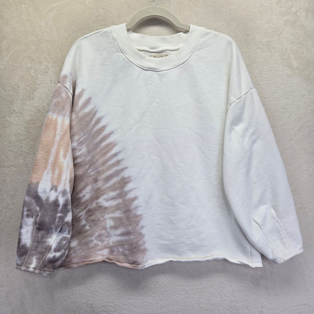 Madewell Tie Dye Sweatshirt White Brown Tan Womens Small‎ Bohemian Boxy Casual